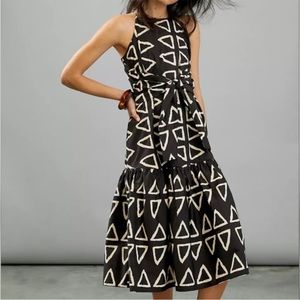 Corey Lynn Calter Black Midi Dress with Cream Triangle Print